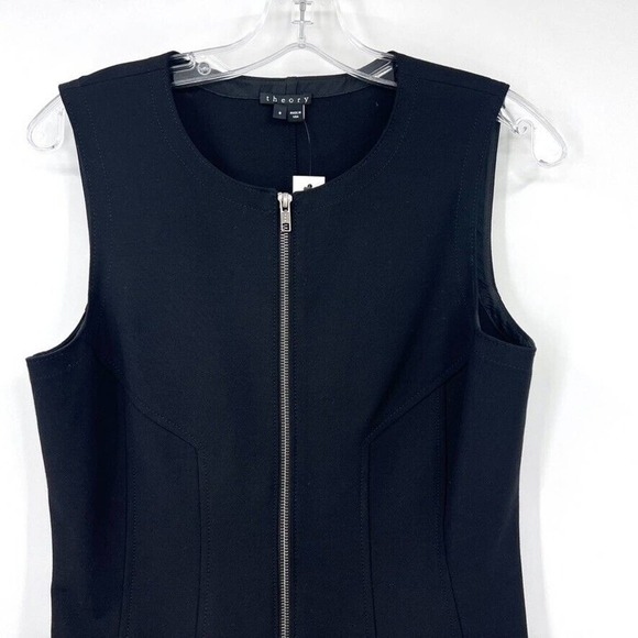 THEORY Bonbi Dress Womens 8 New With Tags Fit Flare Zip Front Sleeveless Black - Picture 2 of 5